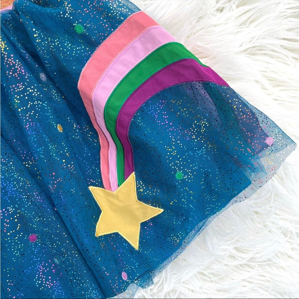 Hanna Andersson Girls Teal Blue Rainbow Sparkles Tulle Skirt NWT 12/150 - Picture 2 of 5